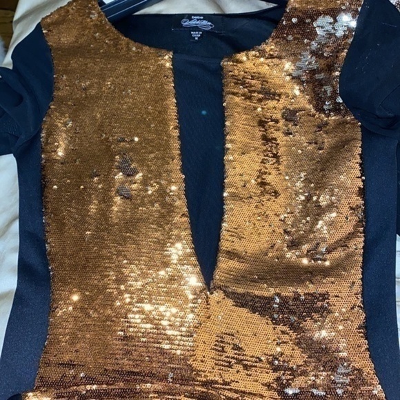 BEBE ADDICTION Black Gold Mini Sequin body iconic party dress - Picture 6 of 9